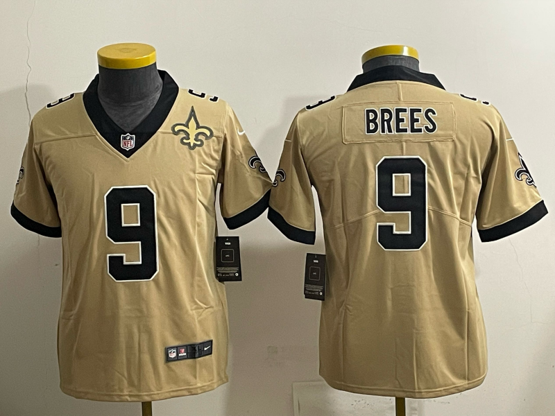 Youth 2025 New Orleans Saints 9 Bress golden Limited NFL Jersey style 09
